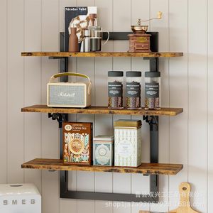 Iron And Wood Wall Mounted Floating <b>Shelf</b> 3 Tier Detachable Storage <b>Rack</b> For Living Room Kitchen Bathroom - Product Image 4