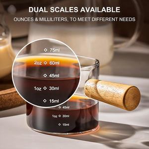 75ml Double Spout Glass <span class=keywords><strong>Measuring</strong></span> <span class=keywords><strong>Cup</strong></span> Com Dupla Escala Espresso Shot Cups Com Punho De Madeira - Product Image 3