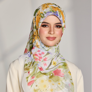 Personalizado impreso japonés gasa Bawal Hijab Premium ligero cuadrado Sarung Tudung para Primavera/otoño diseño Floral - Product Image 2