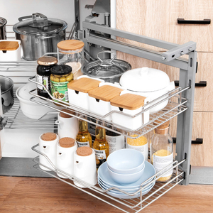 Ensemble complet d'unité d'angle coulissante sur mesure au design moderne, <span class=keywords><strong>avec</strong></span> paniers linéaires en fil d'acier argenté à tirage automatique, en fer, pour <span class=keywords><strong>cuisine</strong></span> - Product Image 6
