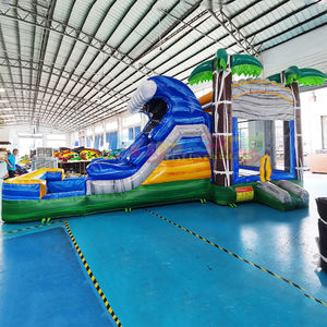 Castillo inflable tropical comercial con tobogán acuático, ideal para fiestas al aire libre. - Product Image 5