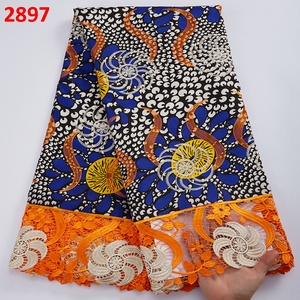 Encaje de algodón guipur 2897 con <span class=keywords><strong>tela</strong></span> de cera, <span class=keywords><strong>tela</strong></span> de encaje de cera estampada de Nigeria africana para vestido de mujer, vestido de <span class=keywords><strong>tela</strong></span> de guipur de costura - Product Image 5