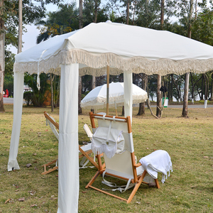 Conjunto de Playa de Lujo para Resorts Comerciales, Tumbona de Madera de Teca Resistente y Cabana con Flecos Estilo Boho para Hoteles de 5 Estrellas y Clubes de Playa - Product Image 4