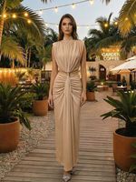 Robe longue moulante personnalisable avec drapé avant, col montant et taille évidée, sexy, pour événements formels et soirées