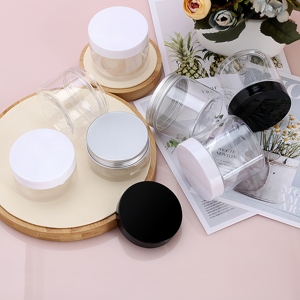Pots cosmétiques transparents en PS/PET de 68, 80, 100, 120, 140, 150, 180 ml et 200 ml (8 oz) avec couvercles noirs pour crèmes et gommages corporels - Product Image 1