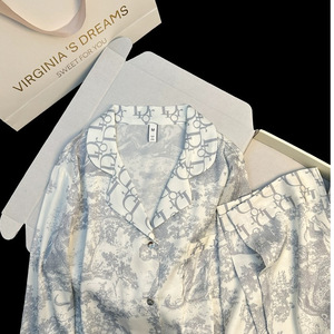 Bộ đồ ngủ lụa đá nữ bán chạy nhất, mới ra mắt, có thể tùy chỉnh, mặc sẵn, tay dài, quần dài, họa tiết tranh mực. - Product Image 2