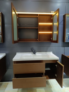 Wall-Mounted MDF Luxury Modern Bathroom Vanity Integrated Ceramic Basin Large-Capacity Storage Cabinet Smart-Lighting Mirror - Product Image 5