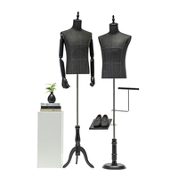 Mannequin de vitrine pour veste, mannequin homme en bois à bras flexibles, buste supérieur en lin noir, mannequin masculin pour l'affichage de costumes