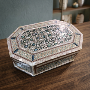 ZAHEREEN J70 Egyptian Wood Exterior Octagonal Mother of Pearl Mosaic <b>Trinket</b> Chest Jewelry <b>Box</b> Made in Egypt - Product Image 3