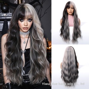 Halloween xuyên biên giới thời trang nữ toàn đầu tóc giả màu nâu nhạt phía trước sóng lớn Tóc Xoăn Dài với màu xám bạc nổi bật - Product Image 1