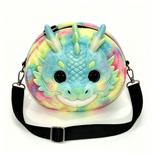 Sac bandoulière en peluche Dragon Pastel Arc-en-ciel Personnalisé, Sac à bandoulière en peluche Dragon 3D Rond et Mignon, Sac à main Dragon Fantastique Thème Animal - Product Image 6