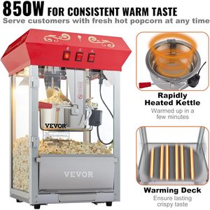 Machine à popcorn commerciale Vevor, capacité 8 oz, 850 W, style cinéma, pour la restauration - Product Image 3
