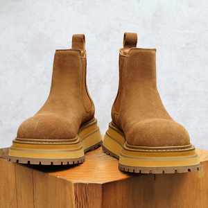 New High Authentic <b>Boots</b> Men's Suede Genuine Leather Thick Sole 5CM Elevator Short <b>Boot</b> With Premium Texture - Product Image 3
