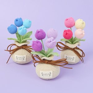 <span class=keywords><strong>Tulipani</strong></span> e Rose Artificiali all'Uncinetto Fatti a Mano in Lana, Decorazione per Auto, Scrivania, Casa, Laurea, Festa della Mamma - Product Image 6