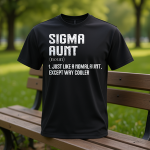 T-shirt Sigma Aunt Humor, design alla moda con scritta Cool Auntie, nera, vestibilità unisex - Product Image 3