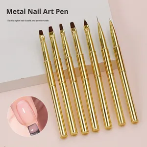 Ensemble de pinceaux pour nail art en poils synthétiques, pinceau plat pour gel, stylo de sculpture avec capuchon, pour la décoration de manucure en salon, pinceaux pour gel de peinture d'ongles - Product Image 1