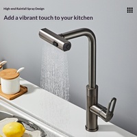 Robinet de cuisine extractible en acier inoxydable gris Modèle C222 pour évier de lavage de légumes, évier de vaisselle, évier de balcon, évier de buanderie, eau froide et chaude
