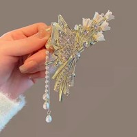 Jepit Rambut Model Vintage 2023, Desain Bunga Lily Valley, Kupu-kupu, Rumbai, Mutiara, Berlian, dan Biji Gandum, Bahan Zinc Alloy