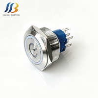 Bouton poussoir électronique à tête plate en aluminium et acier inoxydable de 30 mm, étanche IP65, 8 broches, anneau lumineux, momentané, 12 V, 2NO2NC DPDT