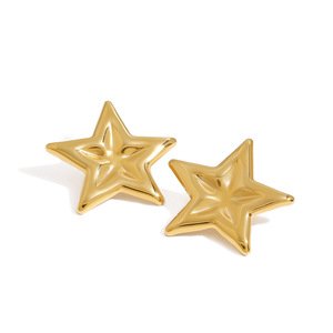 Stud Earrings Five Pointed Star 18K Gold Plated Stainless Steel Polished Geometric Shape Gift Fashion Jewelry - Product Image 1