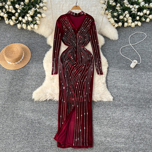 Túnica Estilo Americano de Invierno, Casual y Ajustada para <span class=keywords><strong>Mujer</strong></span>, Vestidos con Encaje Estilo Imperio, Color Borgoña y Negro - Product Image 4