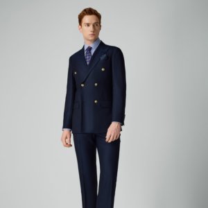 Costume semi-toile pour homme, marque haut de gamme <span class=keywords><strong>DORMEUIL</strong></span>, tissus bleu marine foncé avec boutons en métal doré, costume sur mesure pour homme d'affaires - Product Image 5