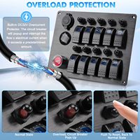 Panel Saklar Rocker Marine 10 Tombol dengan Tombol Klakson, Charger USB, Voltmeter 12V, dan Pemutus Sirkuit untuk Mobil, RV, Truk