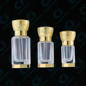 CJ-3ml 6ml 12ml Luxurious Zinc Alloy Screw Cap Arab Arabian Octagonal Tola Polished Clear Glass Bottle Oud Oil Attar Bottles