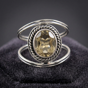Anillo de Plata de Ley 925 Vintage con Citrino Ovalado y Cuarzo, Engaste de Bisel, Anillo de Cóctel para Mujer - Product Image 3