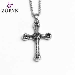 Collares con Colgante de Cruz Vintage de Acero Inoxidable, Resistentes al Agua, con Gema Blanca, Estilo Gótico Punk, Joyería de Moda de Acero de Titanio para Hombre - Product Image 1