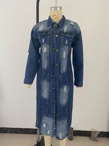 Vente en gros <span class=keywords><strong>Hiver</strong></span> Déchiré Jean Trenchs Mode <span class=keywords><strong>Longue</strong></span> Veste Denim Femmes - Product Image 5