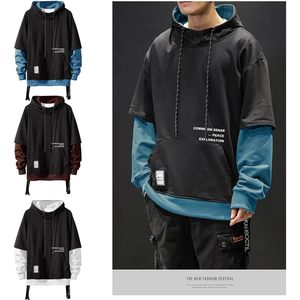 FOXA <b>Mens</b> Colorblock Hoodie Unisex <b>Pullover</b> With Pocket Breathable French Terry Sweatshirt Casual Hip Hop Top - Product Image 2