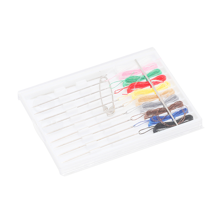 Mini travel sewing kit box with thread and needles