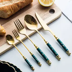 Nordic Tableware Utensil Ceramic Marbled Handle Flatware Stainless Cutlery Set Fork Knife and Spoon Set