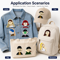Écussons brodés personnalisés, motifs de dessins animés, portraits célèbres, vente en gros, OEM, badges de figurines mignonnes pour pulls, vêtements, vestes, sacs, DIY