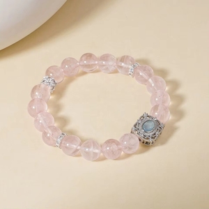 Pulsera de Cuarzo <span class=keywords><strong>Rosa</strong></span> Natural con Cuentas de Aguamarina para Niñas, Joyería de Piedras Curativas para Atraer el Amor y Relajar el Estado de Ánimo - Product Image 1