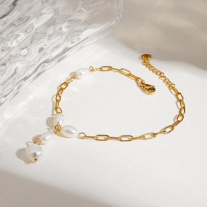 Tobillera de Mujer Estilo Bohemia Chapada en Oro con Cadena de Perlas de Imitación, Joyería para Bodas - Product Image 4