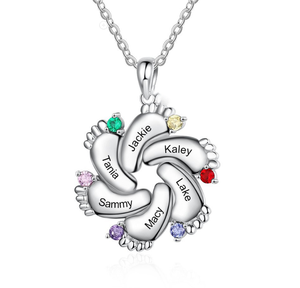 DY Nome Personalizado Jóias Família personalizado com Simulado Birthstone Pés Do Bebê Colar Pingente para Mãe Presente - Product Image 6