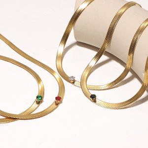 قلادة من الفولاذ المقاوم للصدأ, 14K الذهب شفرة شبيهة ثعبان مسطح سلسلة قلادة واحدة الماس الأحمر/الأخضر/أبيض/أسود قلادة من الفولاذ المقاوم للصدأ - Product Image 3