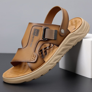 Men's Summer Outdoor Arch <b>Support</b> Sandals PU Leather Upper Lightweight Cushioning Beach Walking Casual Open <b>Toe</b> Buckle Strap - Product Image 1