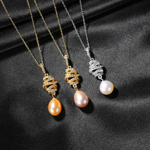 Collar con Colgante de Plata de Ley S925 con Perla Natural de Agua Dulce y Circonita para Mujer, Joyería al por Mayor - Product Image 3