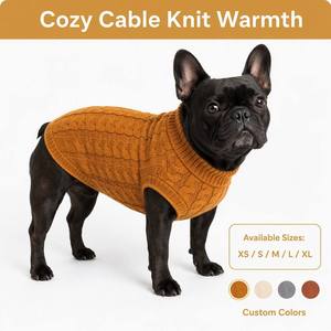 Pull pour chien en tricot torsadé couleur moutarde personnalisé, col montant épais, vente en gros d'usine OEM ODM, <span class=keywords><strong>gilet</strong></span> chaud d'hiver pour chiots et petits chiens - Product Image 4