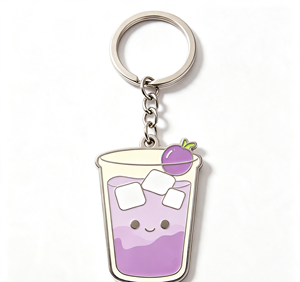 Purple Milk Tea Cup Metal Key Chain <b>Anime</b> Style Keyring Custom Souvenir Gift - Product Image 3