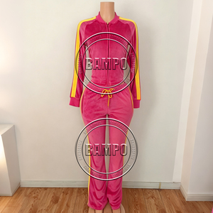 Y2K Winter <strong>Women</strong> Clothes Custom LOGO Side Stripe <strong>Velvet</strong> <strong>Women</strong> Zip Jacket and Jogger Pants 2 Piece Set Velour <strong>Tracksuit</strong> for <strong>Women</strong> - Product Image 4