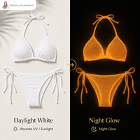Op maat gemaakte glow-in-the-dark bandeau bikini, UV-absorberende, lichtgevende badkleding, 2-delige set, dierenprint paisley patroon, 100% nylon, OEM ODM