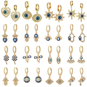Devil Eye Earrings Micro-inlaid Cubic Zirconia Drop Earrings 14k Gold CZ Starfish Stud Dangle Huggie Clip Earrings for Women