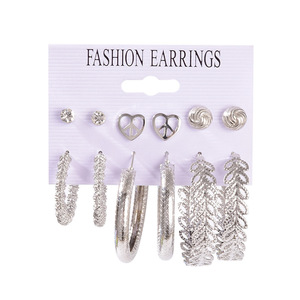 Fashion <b>Earrings</b> Set 6 Pairs Geometric Stainless Steel Women's Jewelry Hoop Studs <b>Piercing</b> <b>Earring</b> Collection - Product Image 5