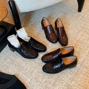 Sheepskin loafers for women small leather <b>shoes</b> for early spring Round toe deep heel single <b>shoes</b> for women - Product Image 1