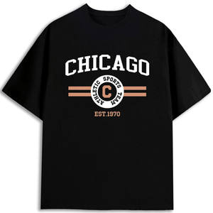 T-shirt de l'équipe sportive de Chicago pour homme, coupe classique, 100% coton, 180 GSM, col rond, imprimé aux États-Unis - Product Image 1