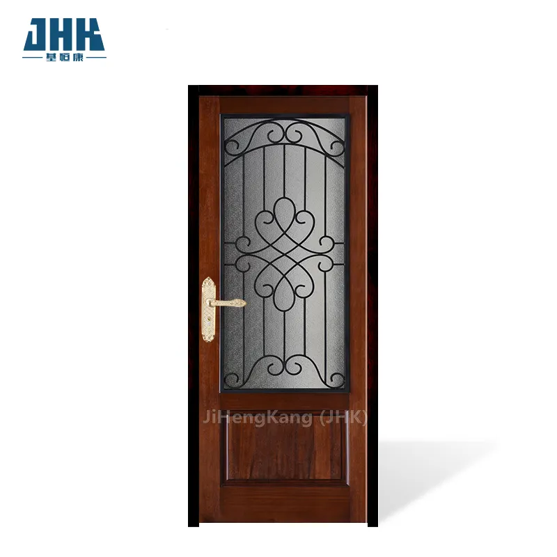 JHK-MO-8-30801 Porta interior de madeira maciça em mogno com portas de ferro para decoração de casas de boa qualidade